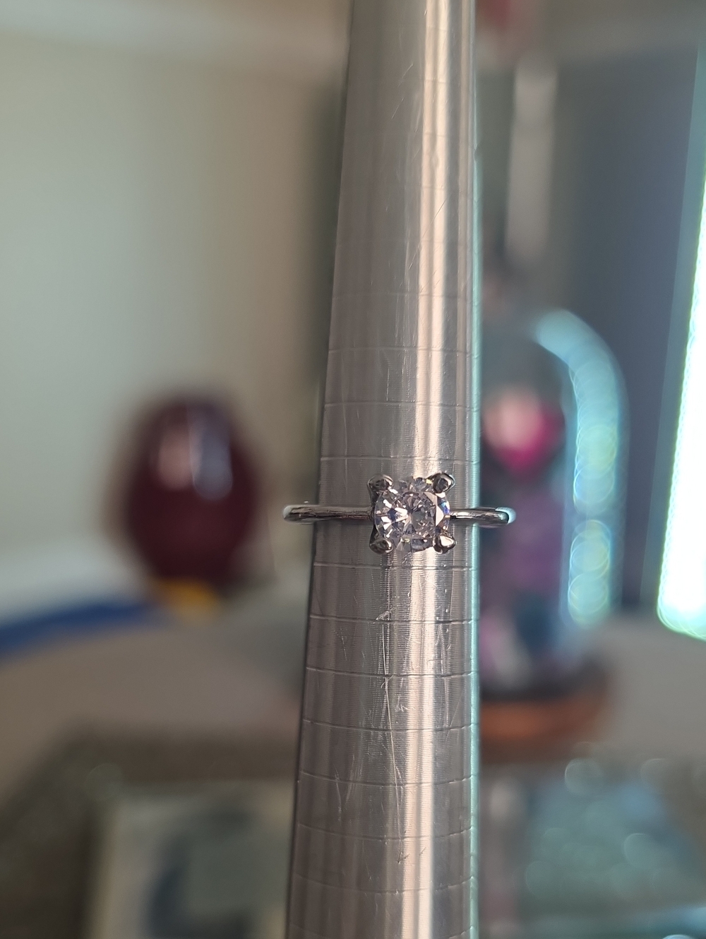 Silver Solitaire Ring with Clear Stone - White
